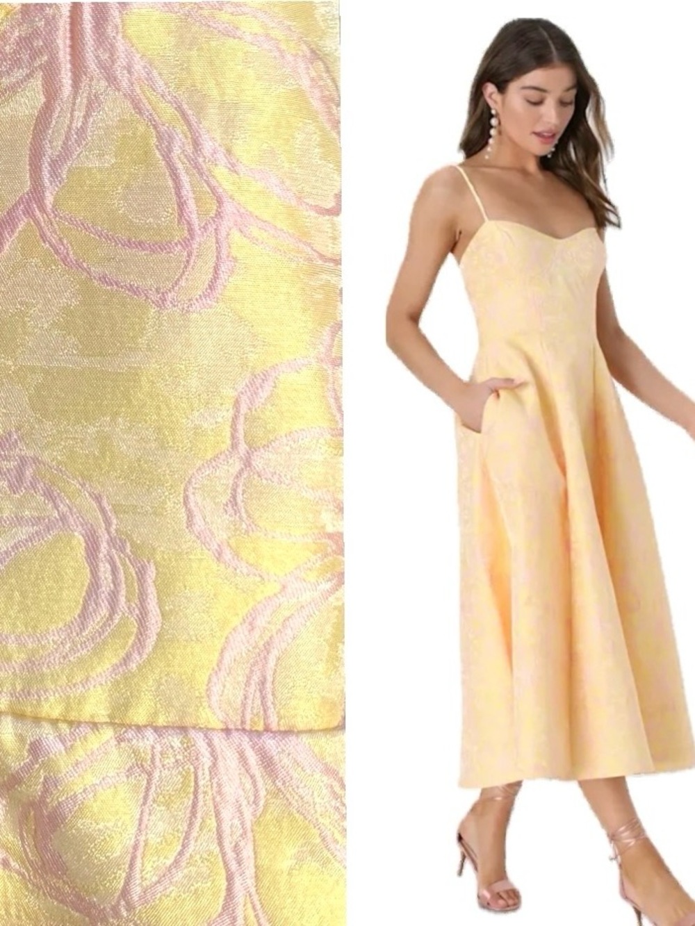 Lulu's, “Meet for Tea” Yellow Jacquard Bustier Midi Dress with Pockets, Size XL